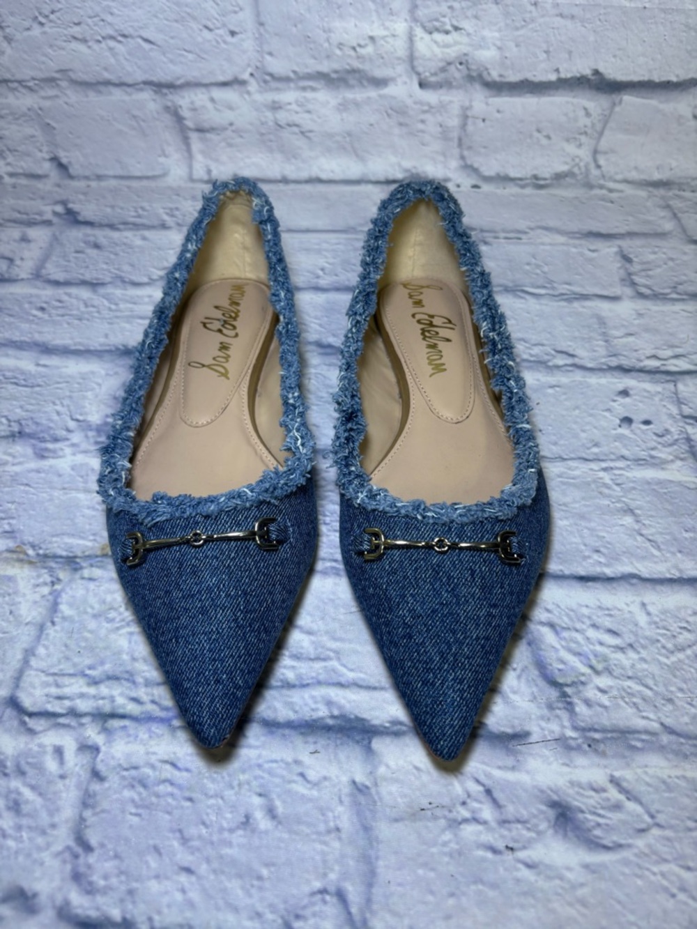 Sam Edelman Women’s Nori Ballet Flat Bluestone Denim Size 10M Buckle Hardware - Picture 2 of 15